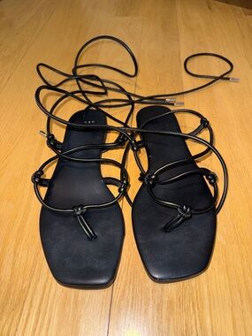 a new day Black Strappy Lace-Up Sandals